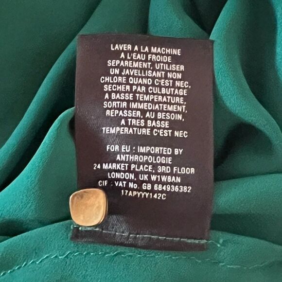 Maeve Anthropologie Emerald Green Valparaiso Chiffon Pleat Detail Dress Size 4 - Picture 6 of 6
